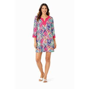 🌺 Caribbean Joe Fuchsia Tropical Floral Tunic Shift Dress M 🌺